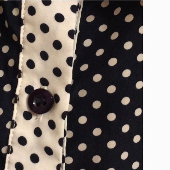 Forever 21 Modest womens size Medium polka dots dark blue white button-d… - Picture 12 of 16